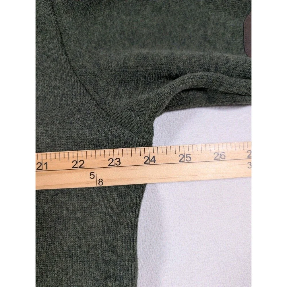 Cremieux Collection Sweater Mens L Green Henley Suede Shoulder Elbow Patch